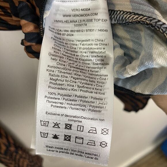 Vero Moda Wilhelmina Plisse Top Chocolate Torte Stripe Print Women's Size Small - Picture 9 of 10